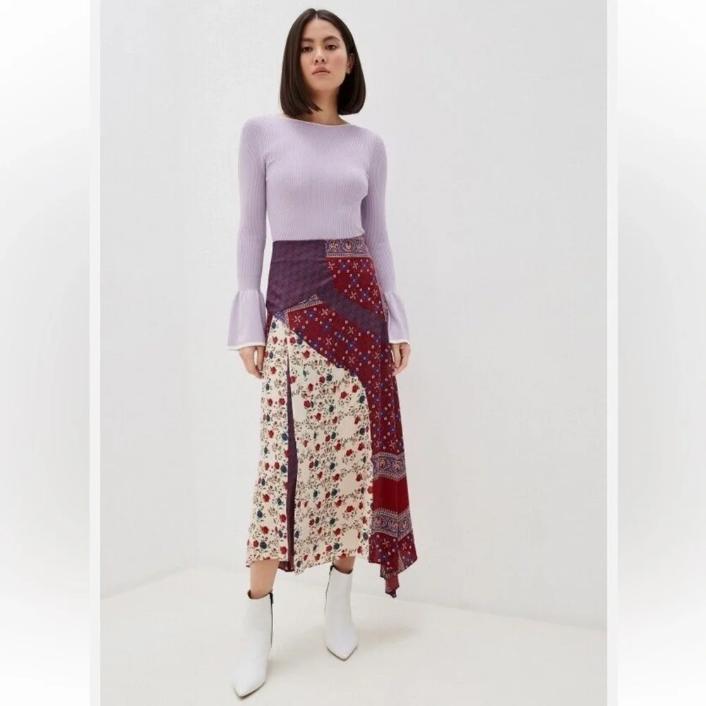 Sandro Paris Dua Asymmetric Patchwork Maxi Skirt Small‎ - Picture 7 of 14